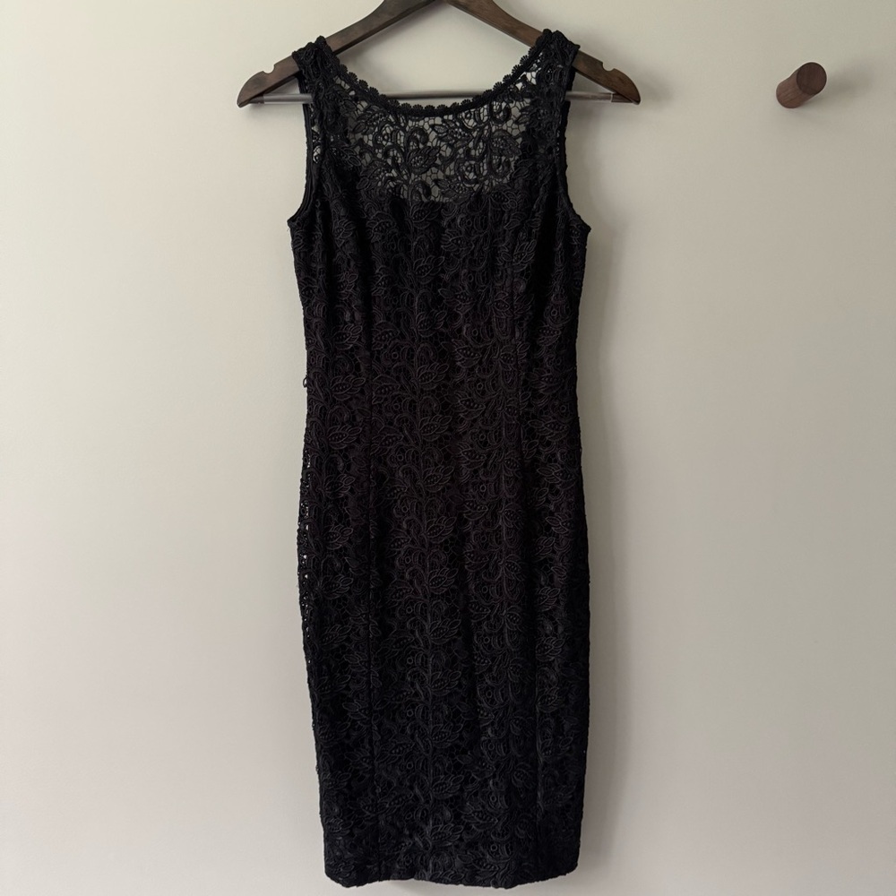 WHITE HOUSE BLACK MARKET CROCHET LACE SHEATH MIDI DRESS BLACK SIZE 0